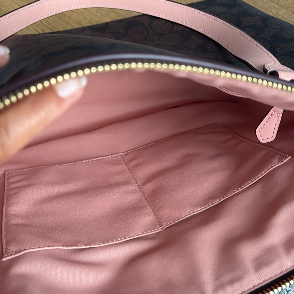 Coach Signature Gallery Tote Brown with Pink Handles - Picture 10 of 12